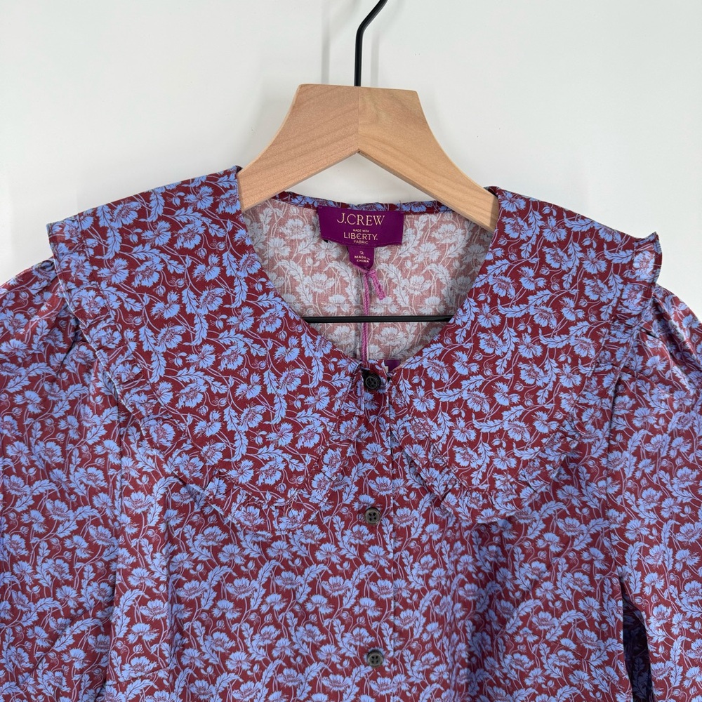 New! J. Crew Ruffle-collar Button-up Shirt in Liberty Toutouayette Fabric Size 2 - Picture 4 of 11